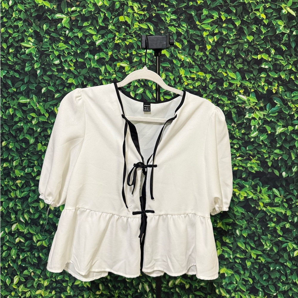 SHEIN Cream Blouse with Black Accents